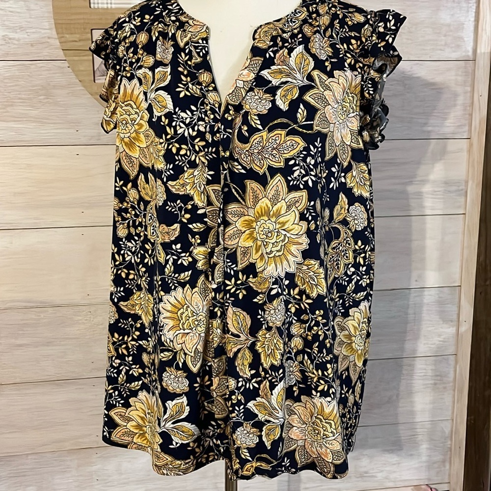 PerSeption Women Navy Flower Top 2X